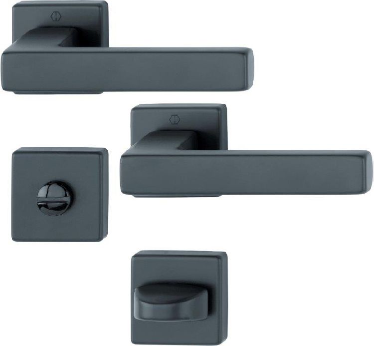 Maniglia HOPPE modello TOULON per porta interna su rosetta e bocchetta con nottolino wc in alluminio nero opaco