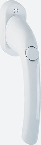 Martellina dk con pulsante HOPPE modello TOKYO per serramento con rosetta con quadro 35 in alluminio bianco