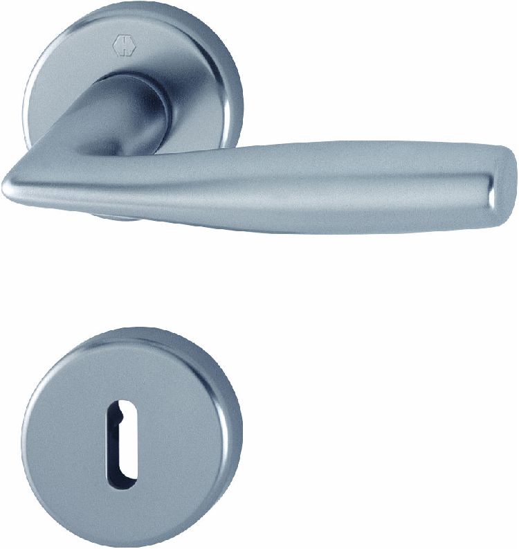 Maniglia HOPPE modello VITORIA per porta interna su rosetta e bocchetta con foro normale in alluminio titanio