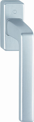 Martellina dk HOPPE modello DUBLIN per serramento con rosetta con quadro 45 in alluminio satinato