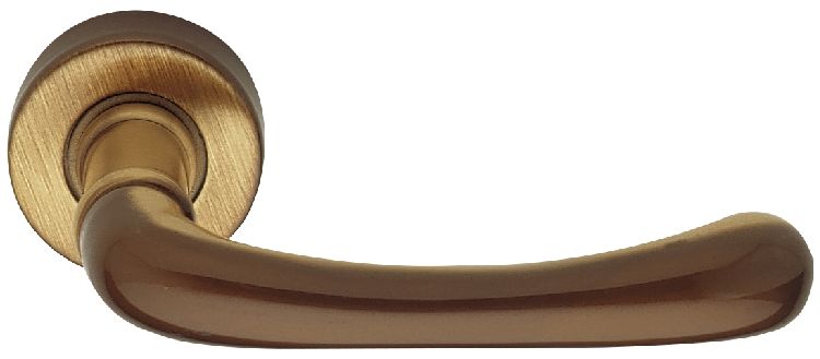 Maniglia REGUITTI modello MONIA per porta interna su rosetta e bocchetta 004 con foro yale in ottone bronzato graffiato