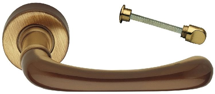 Maniglia REGUITTI modello MONIA per porta interna su rosetta e bocchetta 004 con nottolino wc 503 in ottone bronzato graffiato