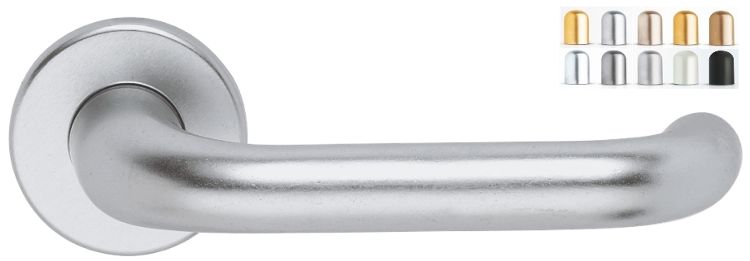 Maniglia BRIALMA modello EVEREST per porta interna su rosetta e bocchetta con foro yale in alluminio argento