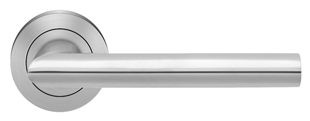 Maniglia KARCHER DESIGN modello VERONA per porta interna su rosetta e bocchetta con foro normale in acciaio inox satinato